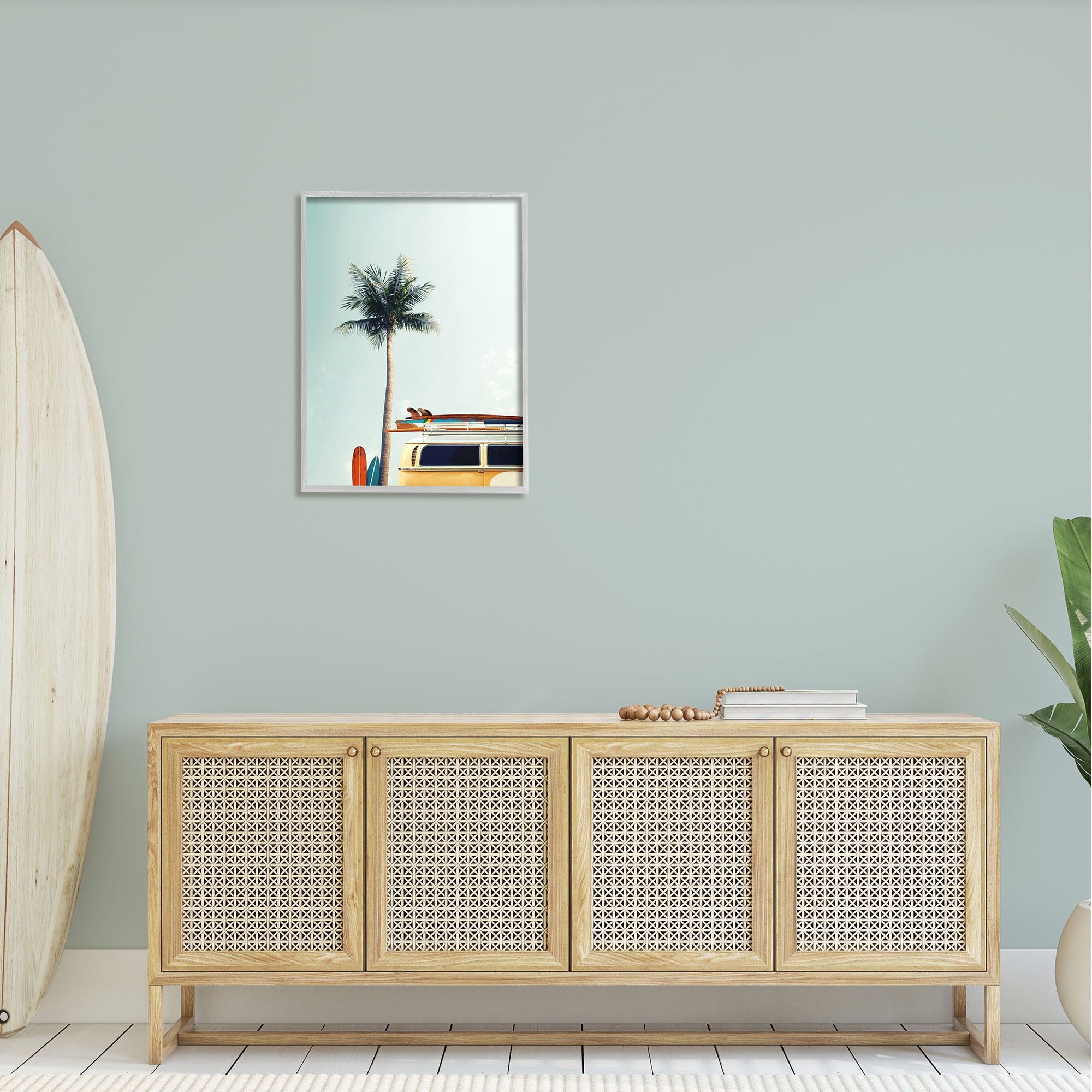 Stupell Industries Surf Bus Yellow With Palm Tree Photography Framed Art Print Wall Art, 24x30, By Design Fabrikken