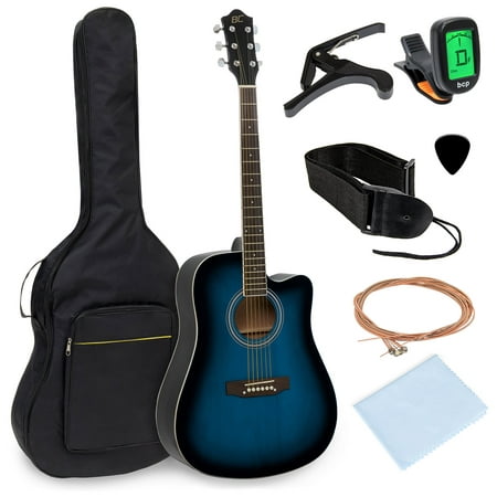 Best Choice Products 41in Full Size Beginner Acoustic Cutaway Guitar Kit with Padded Case, Strap, Capo, Extra Strings, Digital Tuner, Picks (Best Pads For Beginners)