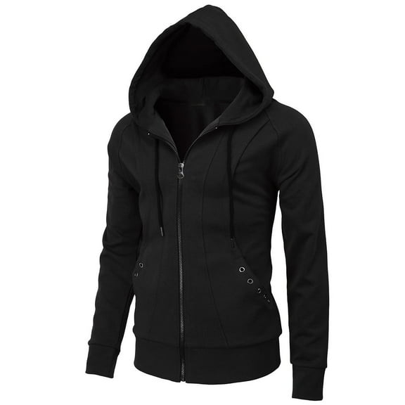 Jinda Men's Long Sleeve Hoodies Cotton Classic Zip Up Slim Fit Hooded Sweatshirt Drawstring Pocket Solid Outerwear Black X-Large