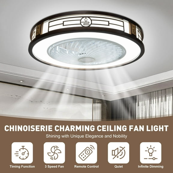 Denest Brown Modern LED Chandelier Ceiling Fan with Remote Control