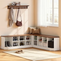 Dextrus Corner Shoe Cabinet with Bench & Hooks, L Shape Shoe Cube with ...