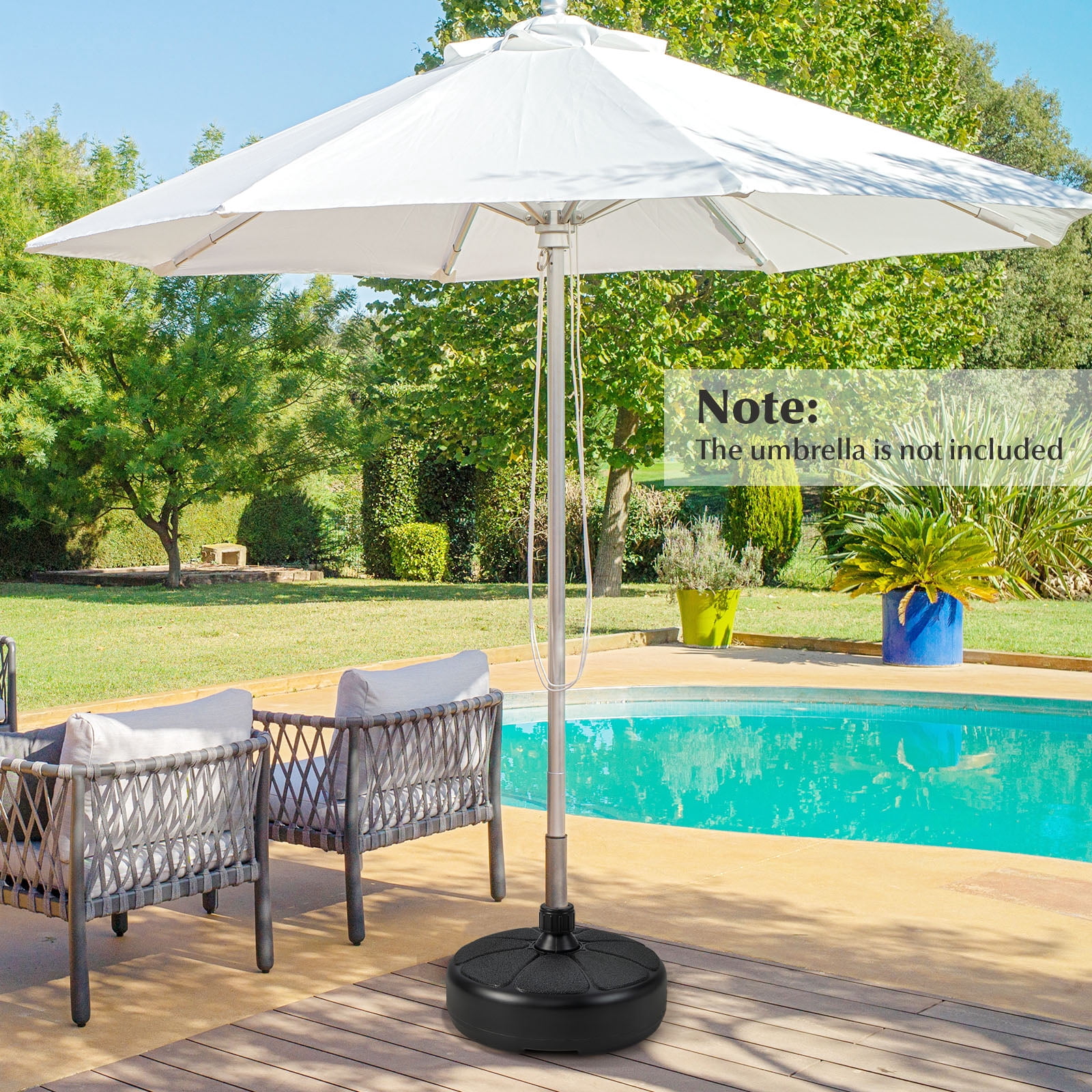 Topbuy Fillable Round Umbrella Base Water & Sand Filled Patio Umbrella Stand Suitable for 1.5” Umbrella Poles