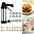 thumbnail image 1 of Juego de pistolas para decorar pasteles y galletas de acero inoxidable | 16 Piezas | 8 boquillas de glaseado + 8 discos de gofrado | Diseño ergonómico | Fácil de limpiar | Herramienta para hornear, 1 of 7