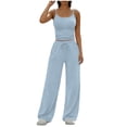 thumbnail image 3 of Frostluinai Women's 2 Piece Lounge Set Spring Outfits Wide Leg Pants Two Sets Camisole Tops Summer Sleeveless Spaghetti Strap with Pocket Light Blue XL, 3 of 7