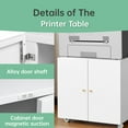thumbnail image 5 of Printer Stand Mobile Printer Table Rolling Storage Cabinet with 4 Wheels and 2 Doors for Home Office, White, 5 of 8