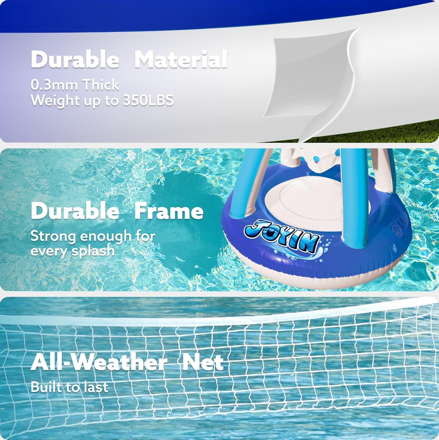 Joyfy Pool Games Set with Pool Volleyball Net & Pool Basketball Hoops, Summer Pool Float for Adults - Dark Blue