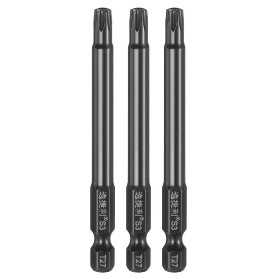Uxcell 3pcs T27 Torx Screwdriver Bit 1/4" Hex Shank 75mm/3" Length S3 Steel Magnetic Tamper Proof Star 6 Point Head Hex Screw Driver Bits, Black