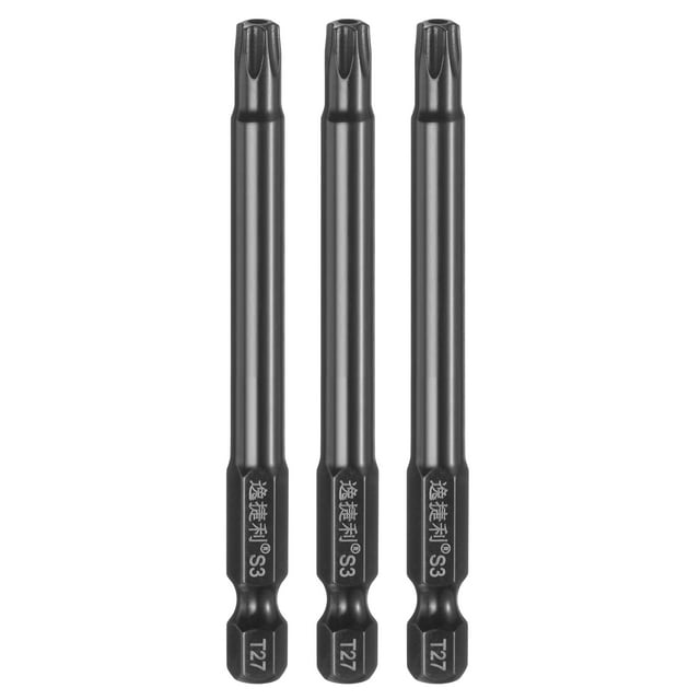 Uxcell 3pcs Punta de Destornillador Torx T27 1/4" Hex Shank 75mm/3" Longitud Acero S3 Magnético a Prueba de Manipulación Cabeza Estrella de 6 Puntos Bits de Destornillador Hex, Negro