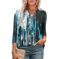 thumbnail image 4 of WMTBSRSW 3/4 Sleeve Shirts for Women Fashion Floral Print V Neck Fall Tops Basic Tunic Tops Loose Casual Dressy Top Blue XX-Large, 4 of 7
