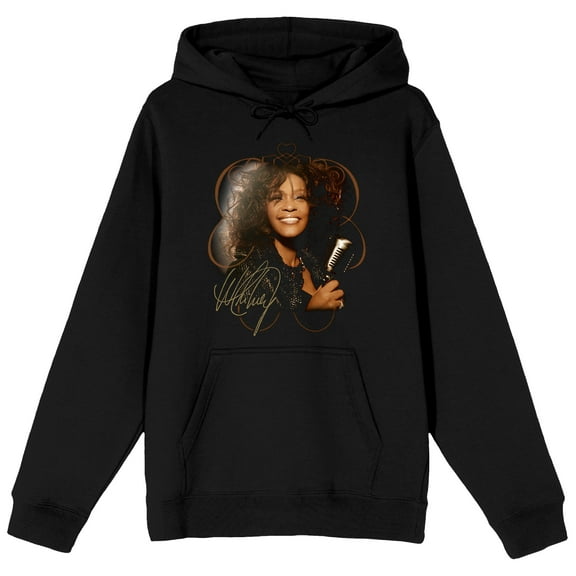 Whitney Houston Face Long Sleeve Men's Black Hooded Sweatshirt-Medium