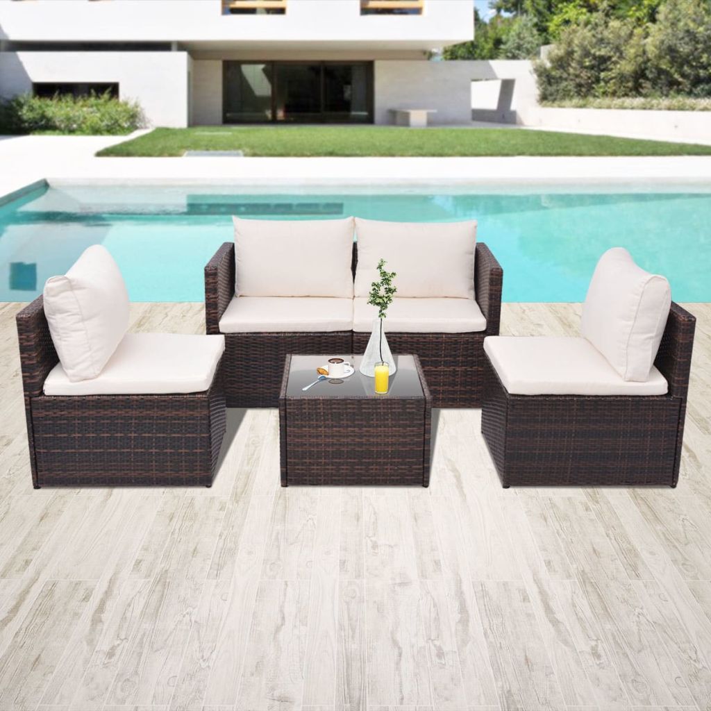 vidaXL Patio Furniture Set 5 Piece Patio Sectional Sofa with Table Poly Rattan - image 2 of 28