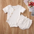 thumbnail image 2 of Nituyy Bébé Fille Couleur Unie Combinaison à Manches Courtes + Short Triangle Cordon, 2 of 9