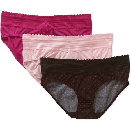 Warner's Women's Blissful Benefits No Muffin Top 3 Pack Hipster Panties, Pink/Sangria/Black red