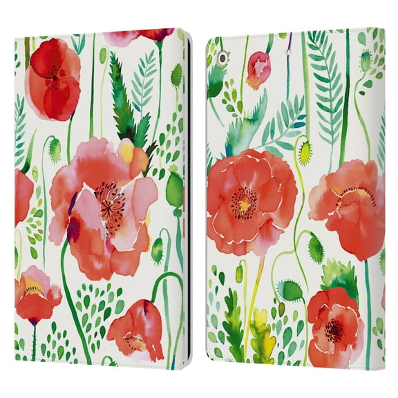 Head Case Designs Officially Licensed Ninola Floral Red Leather Book Wallet Case Cover Compatible with Apple iPad 10.2 2019/2020/2021