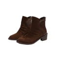 thumbnail image 1 of MAWCLOS Womens Ankle Boots Pointed Toe Booties Patchwork Chunky Block Dress Boot Zip Up Office Winter Shoes Dark Brown 6, 1 of 9