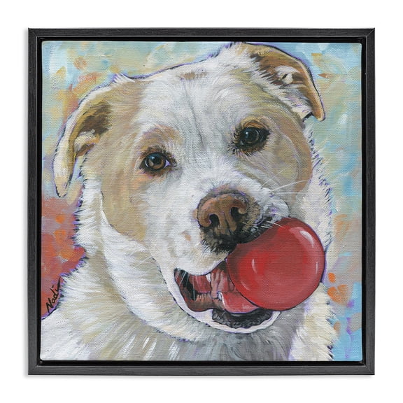 Stupell Industries Modern Dog & Ball Portrait Black Floating Frame Canvas Art, 18 x 18, by Nadi Spencer