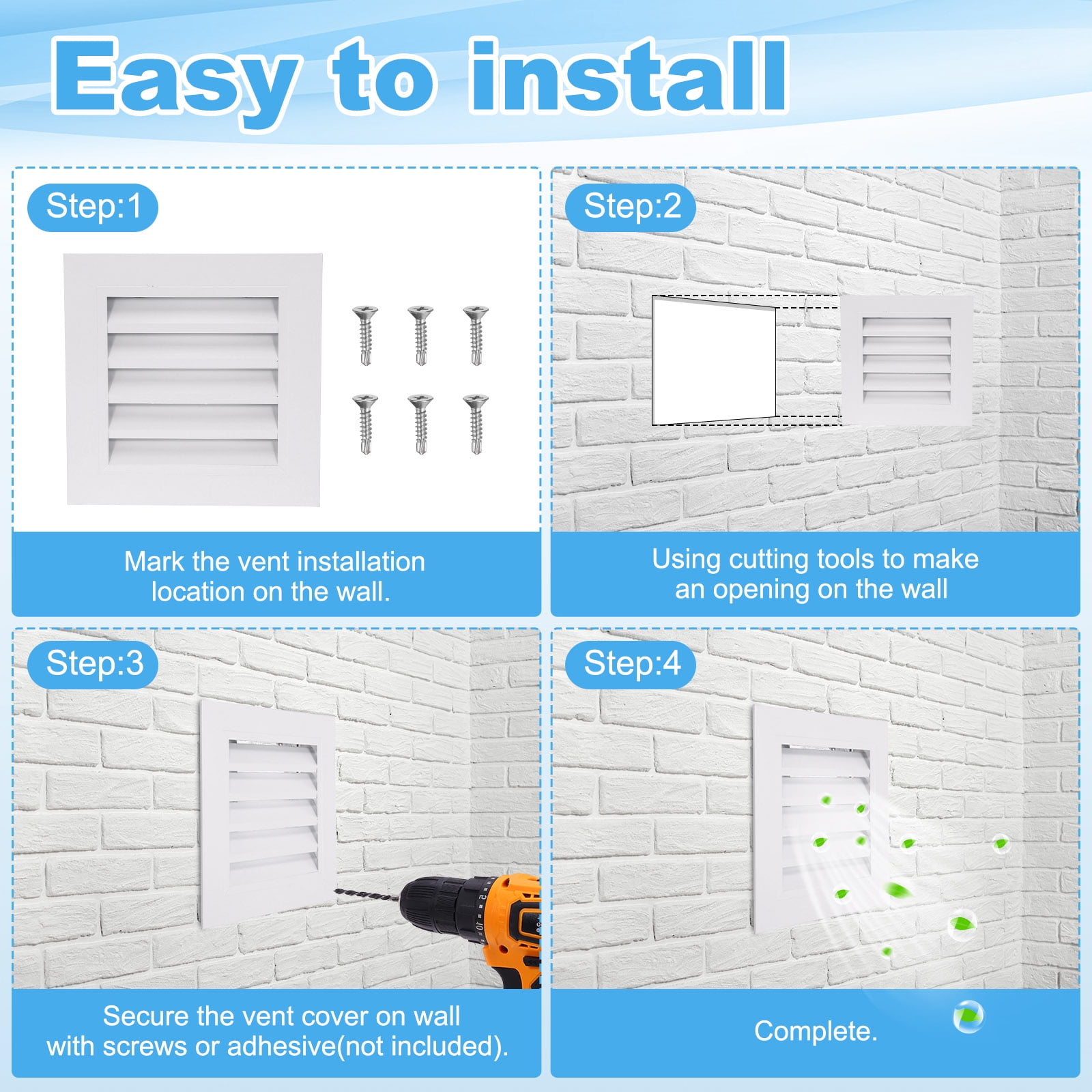 Uxcell 10x10 Inch Gable Vent, 1PCS Aluminum Alloy Wall Shed Vents with Strainer, White