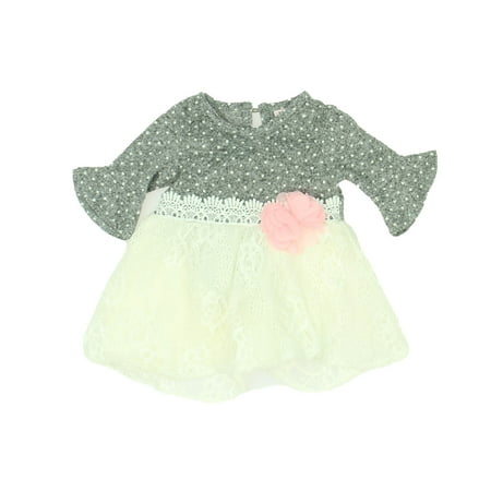 

Pre-owned Little Lass Girls Grey | White Dress size: 3-6 Months