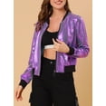 thumbnail image 5 of Unique Bargains Women's Holographic Stand Collar Lightweight Bomber Jacket S Purple-1, 5 of 7