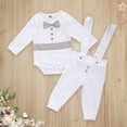 thumbnail image 5 of IBTOM CASTLE Baby Boys Baptism Christening Outfit Bowtie Romper Suspender Pants Birthday Wedding Party Tuxedo Formal Suit Ring Bearer Clothes Set 12-18 Months Gray - Long Sleeve, 5 of 8