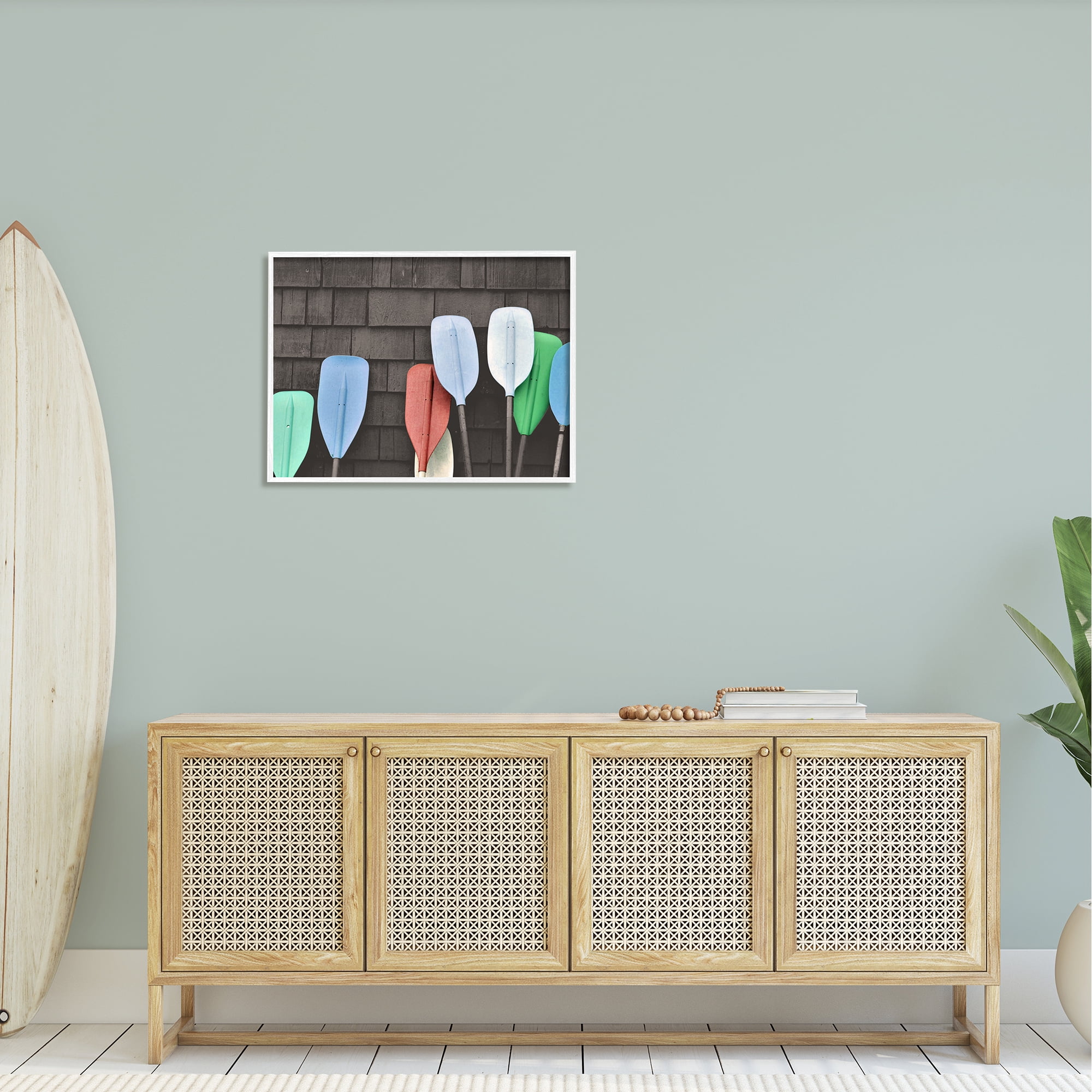 Stupell Industries Mixed Ores Against Beach Shed Boating Paddle Photograph White Framed Art Print Wall Art, Design by Daphne Polselli