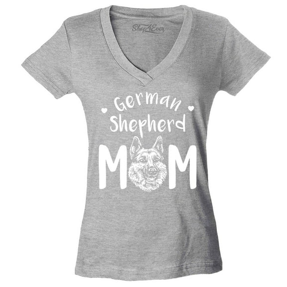 Shop4Ever Women's German Shepherd Slim Fit V-Neck T-Shirt Large Sports Grey