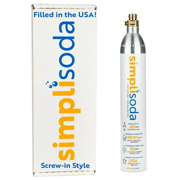 Simpli Soda 60L CO2 Cylinders - Compatible w/Sodastream BLUE Screw-In Only, Ninja Thirsti, Philips, and More - 14.5 oz, 1 Pack