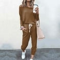 thumbnail image 2 of Conjunto de jogging de 2 piezas para mujer: camiseta de manga larga y pantalones de chándal con cordón. Conjunto informal de poliéster para todas las estaciones., 2 of 4