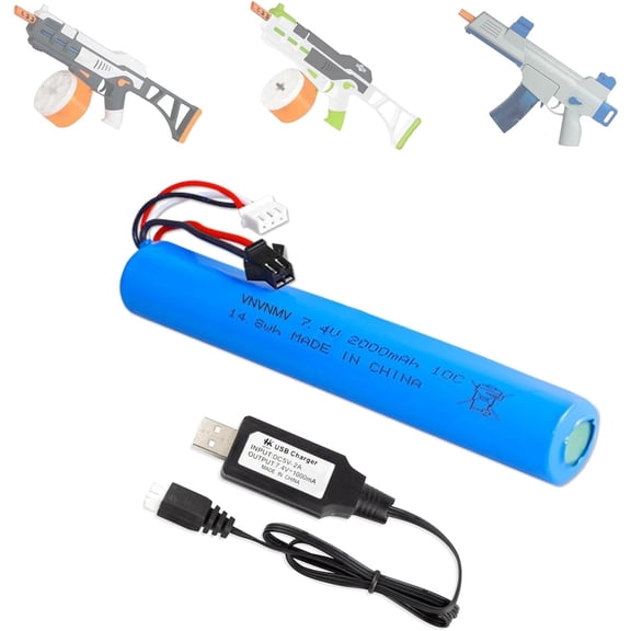 Neighborly Nook 7.4V 2000mAh Battery for Splatter Ball Gun Airsoft Gel Blaster, Rechargeable Batteries with USB Charger Compatible with Splatrball SRB1200 400 400-SUB