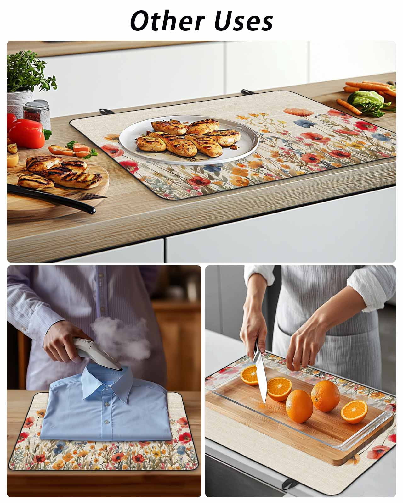 Stove Top Covers for Electric Stove,Yellow Red Blue Spring Floral Glass Stovetop Cover Protector,Watercolor Botanical Summer Flowers Cooktop Protector Oven Mat for Kitchen Countertop 28.5"x20.5"