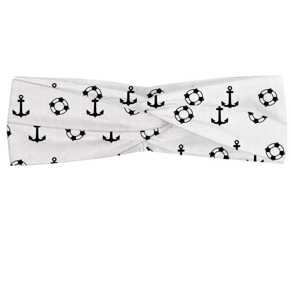 Nautical Headband, Maritime Theme Objects Anchors and Lifebuoys Pattern Navy Ocean High Seas, Elastic and Soft Women's Bandana for Sports and Everyday Use, Grey Red Coconut, by Ambesonne