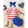 thumbnail image 3 of Hirigin 4th of July Baby Girls Outfits 6 12 18 Months 2T 3T Stars Striped Short Sleeve T-shirt and Shorts Hairband Independence Day Clothes, 3 of 8