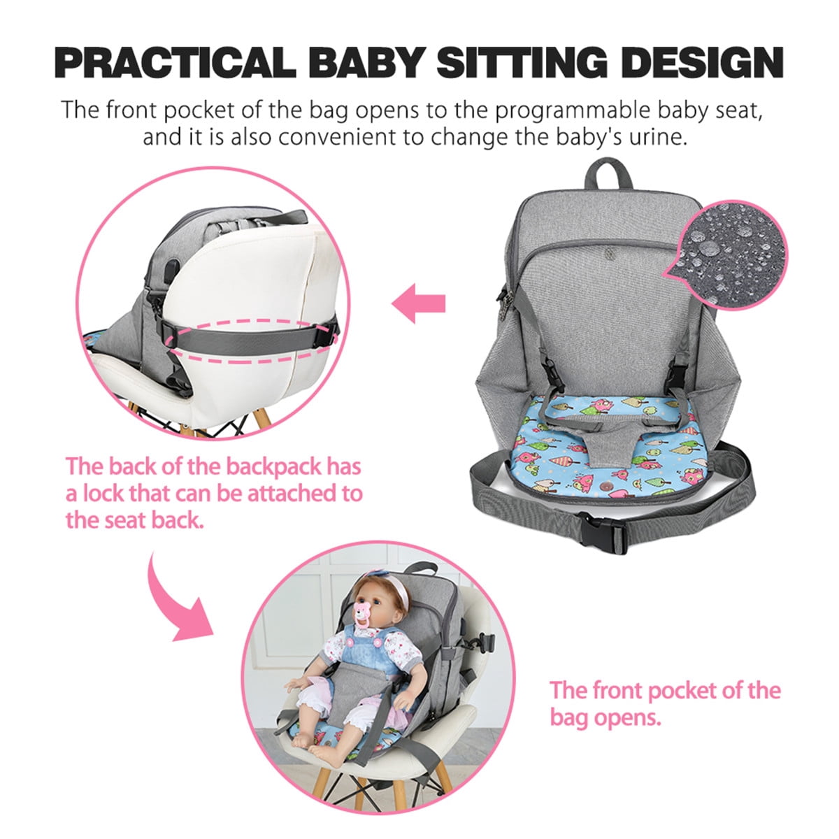 Diaper Bag Backpack, Large Multifunction Waterproof Travel Backpacks for Mom/Dad with Insulated Pockets,USB Interface, Stroller Straps,Durable Maternity Baby Nappy Bags for Boys/Girls