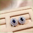 thumbnail image 4 of 2Ct Oval Cut Lab Created Sapphire Double Halo Flower Stud Earrings 14K White Gold Plated Silver, 4 of 4