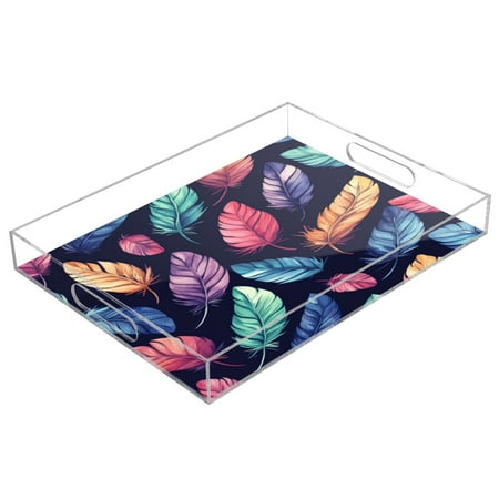 

Acrylic Tray 15.7*11.8*1.9 Inch Transparent Tray Food Tray Tea Cup Tray Serving Trays Cosmetics Storage Kitchen Table Bathroom Sundry Storage Lovely Colorful Feathers