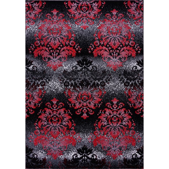 Milan Tapis Damassé Rouge Noir 3 Pieds9 Pouces x 5 Pieds5 Pouces