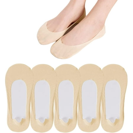 

5 Pack No Show Socks Womens Low Cut Liner Non-Slip Thin Causal Line for Flats Boat(Beige Feet(35-39cm))