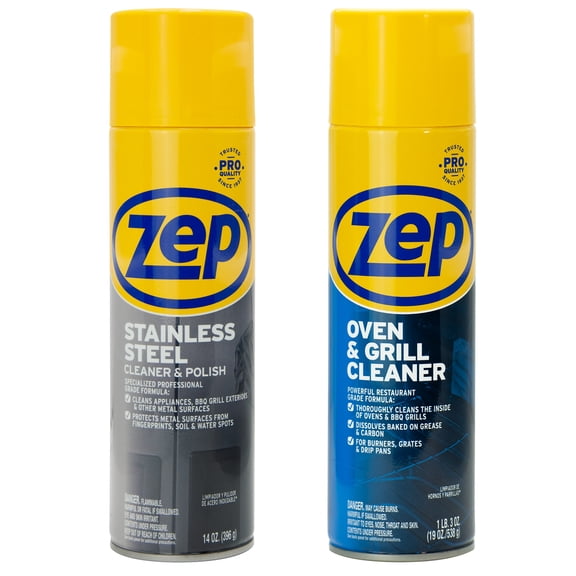 Zep Stainless Steel Cleaner & Polish 14 oz and Zep Oven & Grill Cleaner 19 oz Kitchen Appliance and Grill Cleaning Bundle