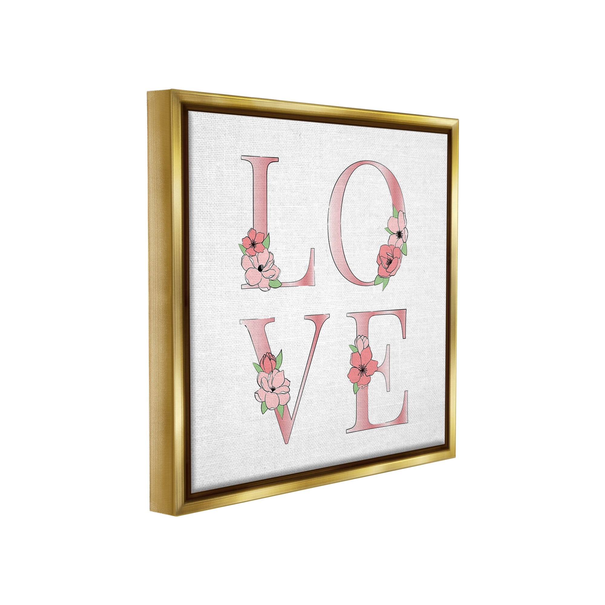Stupell Industries Love With Floral Blooms Botanical & Floral Painting Gold Floater Framed Canvas Art Print Wall Art, 18 x 18
