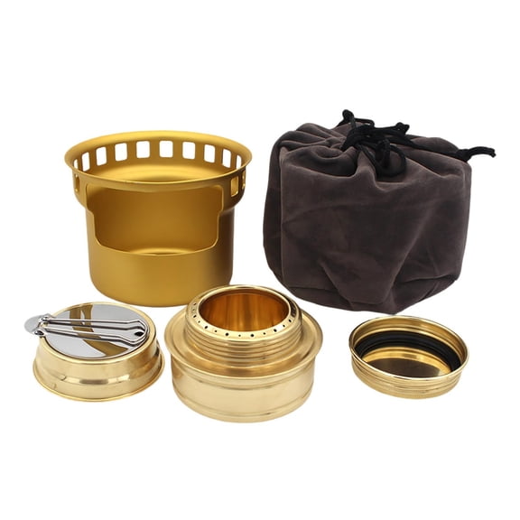 Portable Alcohol Stove for Camping, Double-Layer Mini Alcohol Burner with Stands Brackets & Storage Bag, Compact Outdoor Camping Stove for Backpacking Hiking Picnic Emergency Use (Gold)