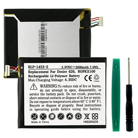 Hjc Replacement Parts HTC DESIRE 626 Cell Phone Battery (Li-Pol 3.8V 2000mAh) - Replacement For HTC B0PKX100 and 35h00237-02M Cellphone Batteries (Embedded Battery w/ Tools) ()