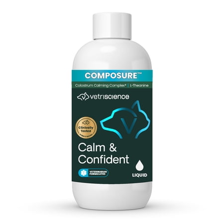VetriScience Composure Calm & Confident Unflavored Liquid Formula, Calming Supplement for Dogs & Cats