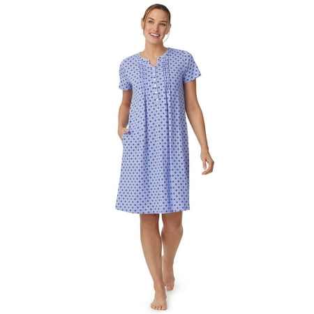 

Aria Women’s and Women’s Plus Short Sleeve Split Neck Henley Nightgown 40”