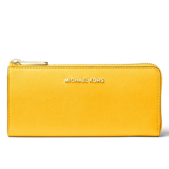 Michael Kors Women's Jet Set Travel Large Saffiano Leather Quarter-Zip Wallet (Jasmine Yellow)