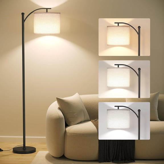 Arc Floor Lamp, Modern Floor Lamp with 3 Color Temperatures Bulb | Metal Standing Lamps with Adjustable Hanging Lampshade,Tall Floor Lamps for Living Room, Bedroom, Office, Black