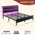 thumbnail image 3 of EnHomee Queen Size Metal Bed Frame with Storage Metal Bed Frame with Headboard & Charge Station & LED Lights & 13" Under-Bed Storage, Black, 3 of 10