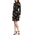 thumbnail image 5 of INSPIRE CHIC Women's Floral Dress Mock Neck Long Sleeve Tie Waist Knee Length Boho Dress L Blacks, 5 of 8