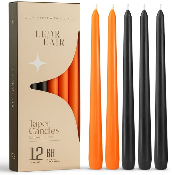 Leor & Lair Halloween Taper Candles - 12 Pack 10" Orange & Black Halloween Candles