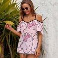 thumbnail image 3 of Hello Kitty Women's Cold Shoulder Tops T Shirts Chiffon Summer Off Shoulder Dress Short Sleeve Shirt M, 3 of 6