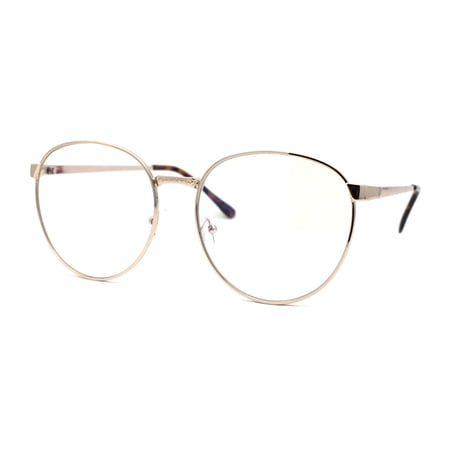 Womens 80s Nerdy School Girl Metal Blue Light Blocking Computer Glasses Gold Tortoise